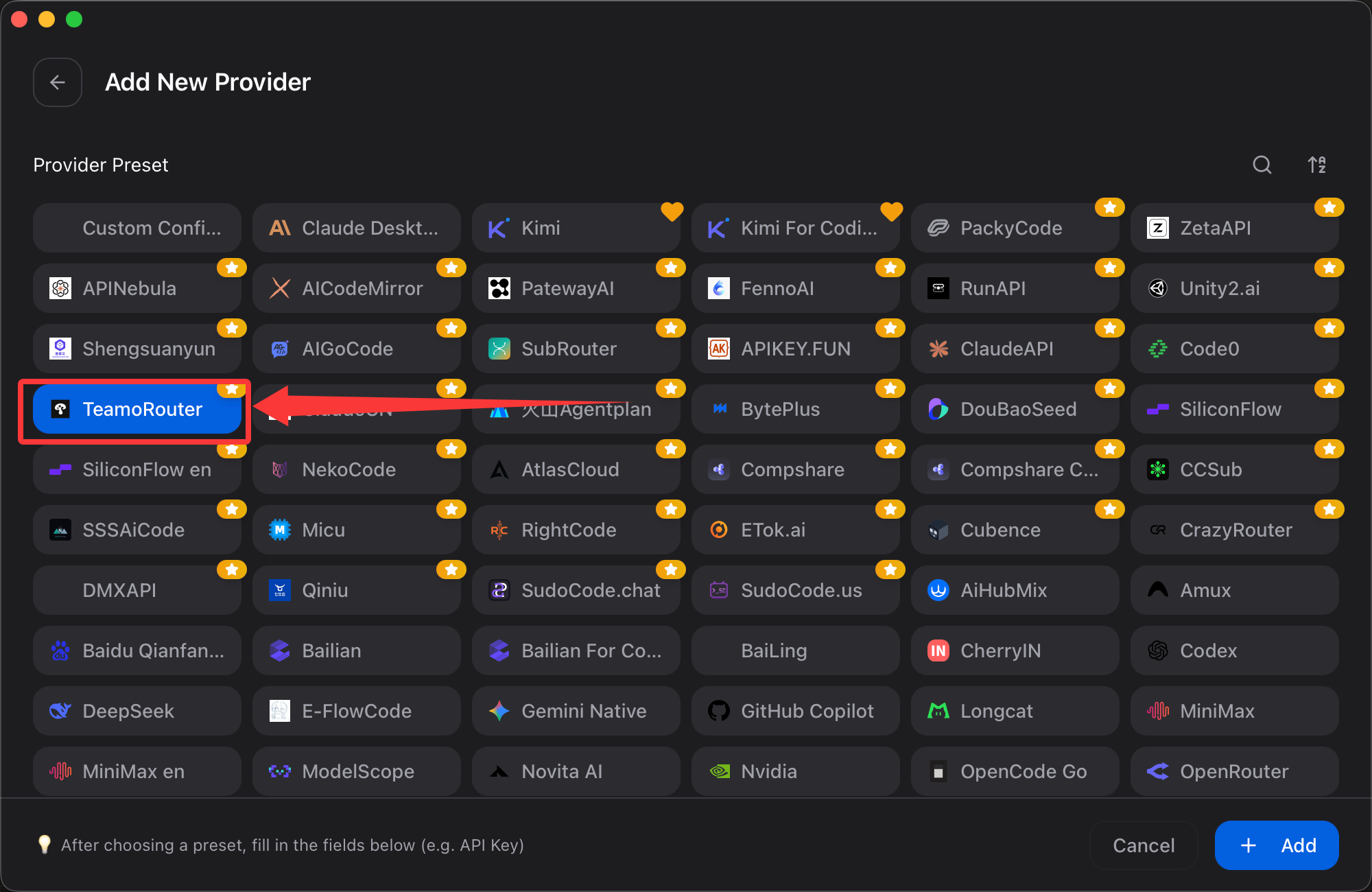 Select TeamoRouter for Claude Desktop