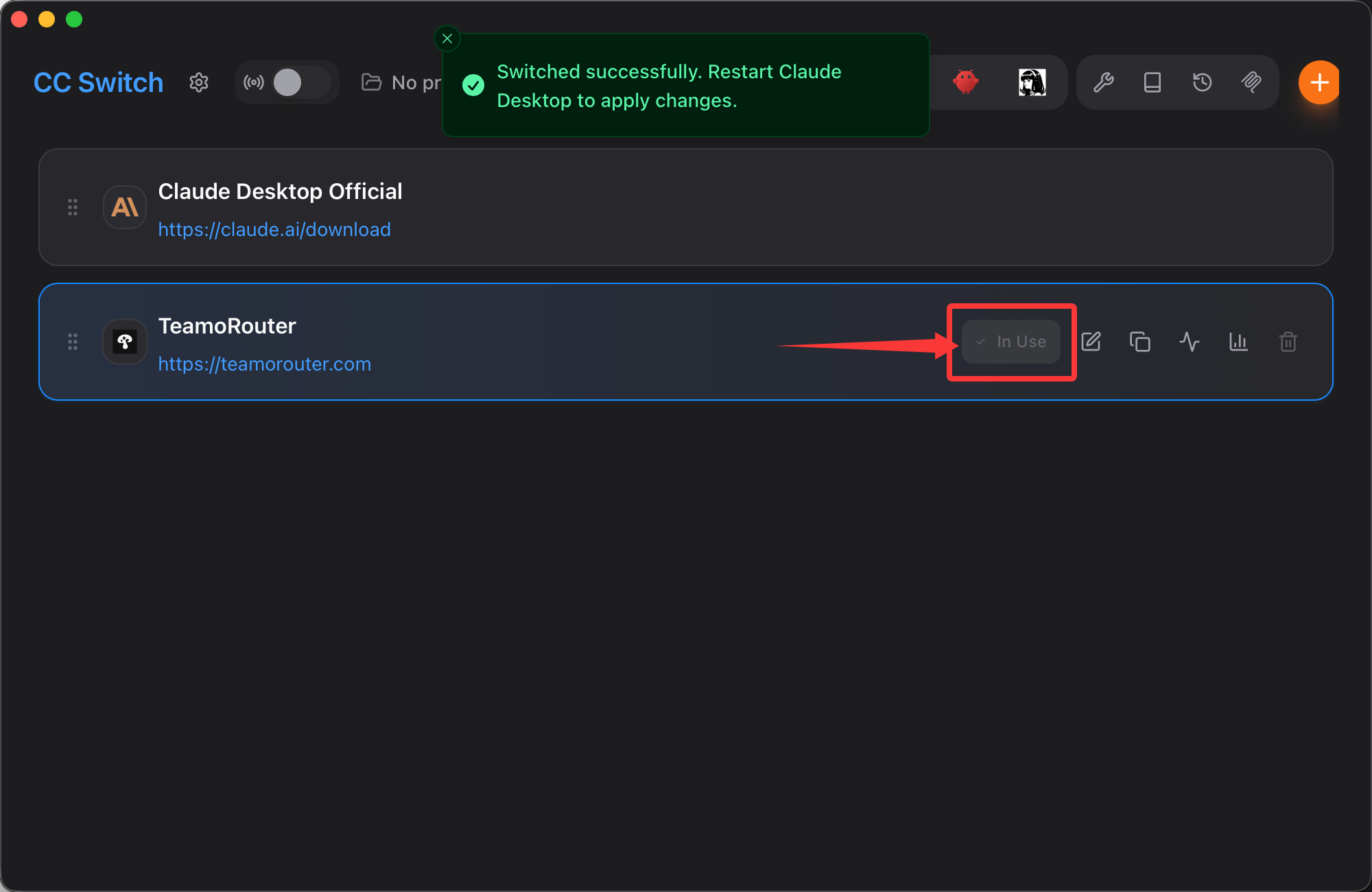 Enable TeamoRouter in CC Switch