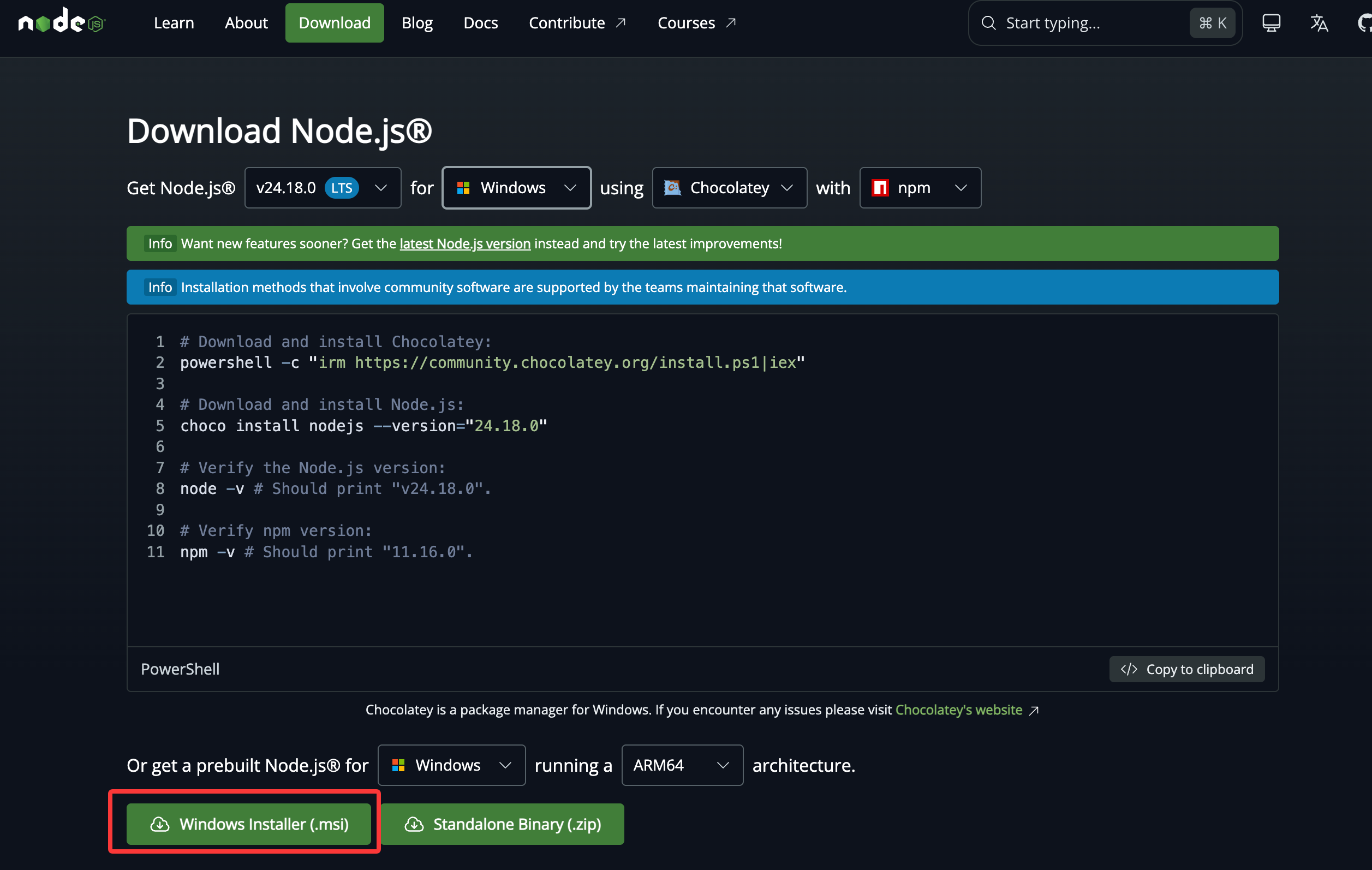 Node.js download page