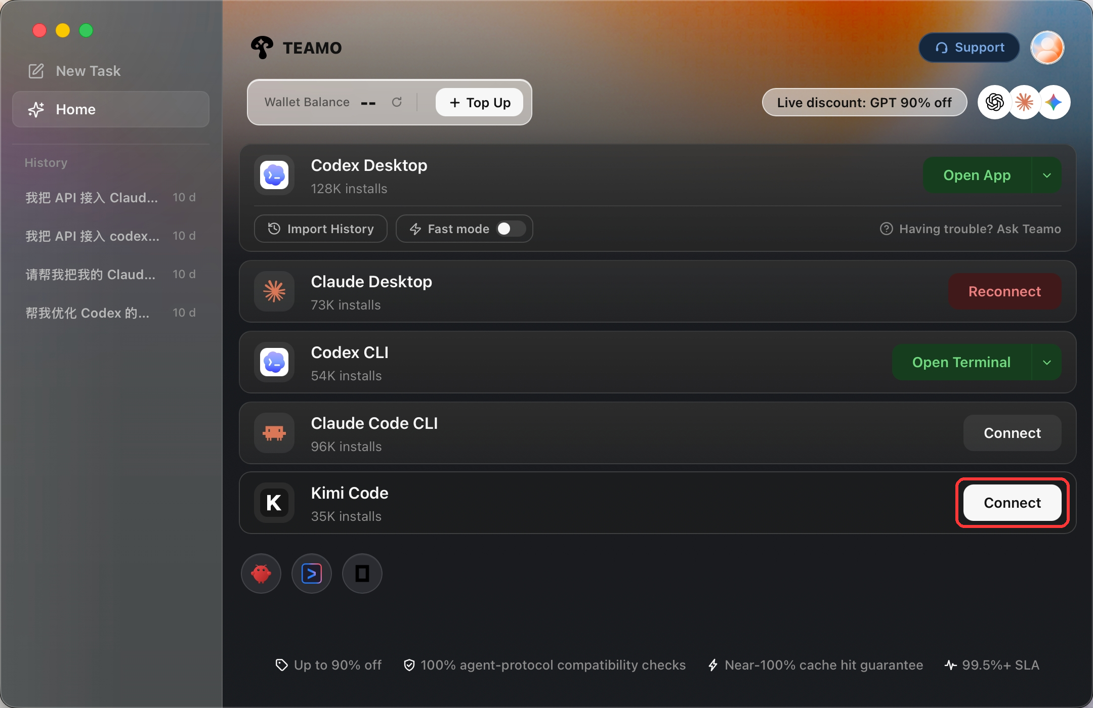 Kimi Code one-click setup in Teamo Desktop