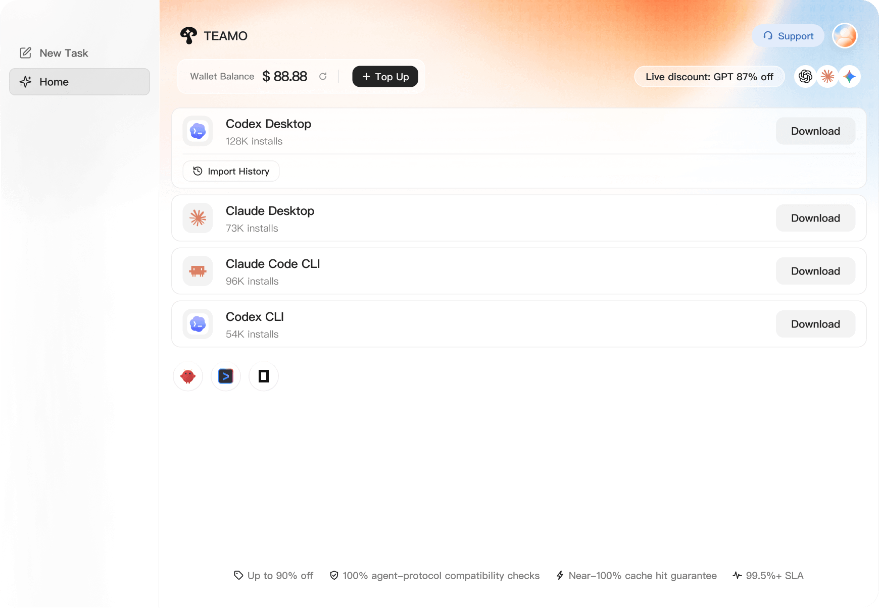 Teamo app interface